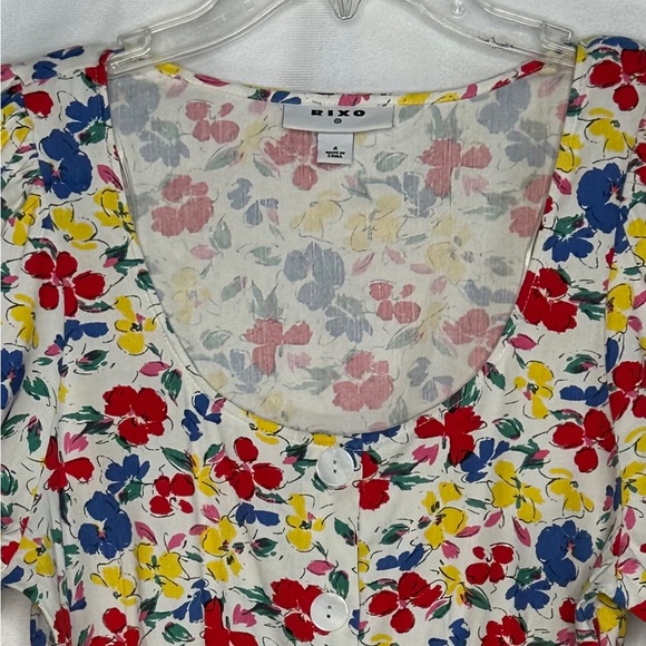 RIXO x Target Multicolor Floral Mini Dress Button Front Linen Blend Retro Sz 4 - Picture 4 of 9